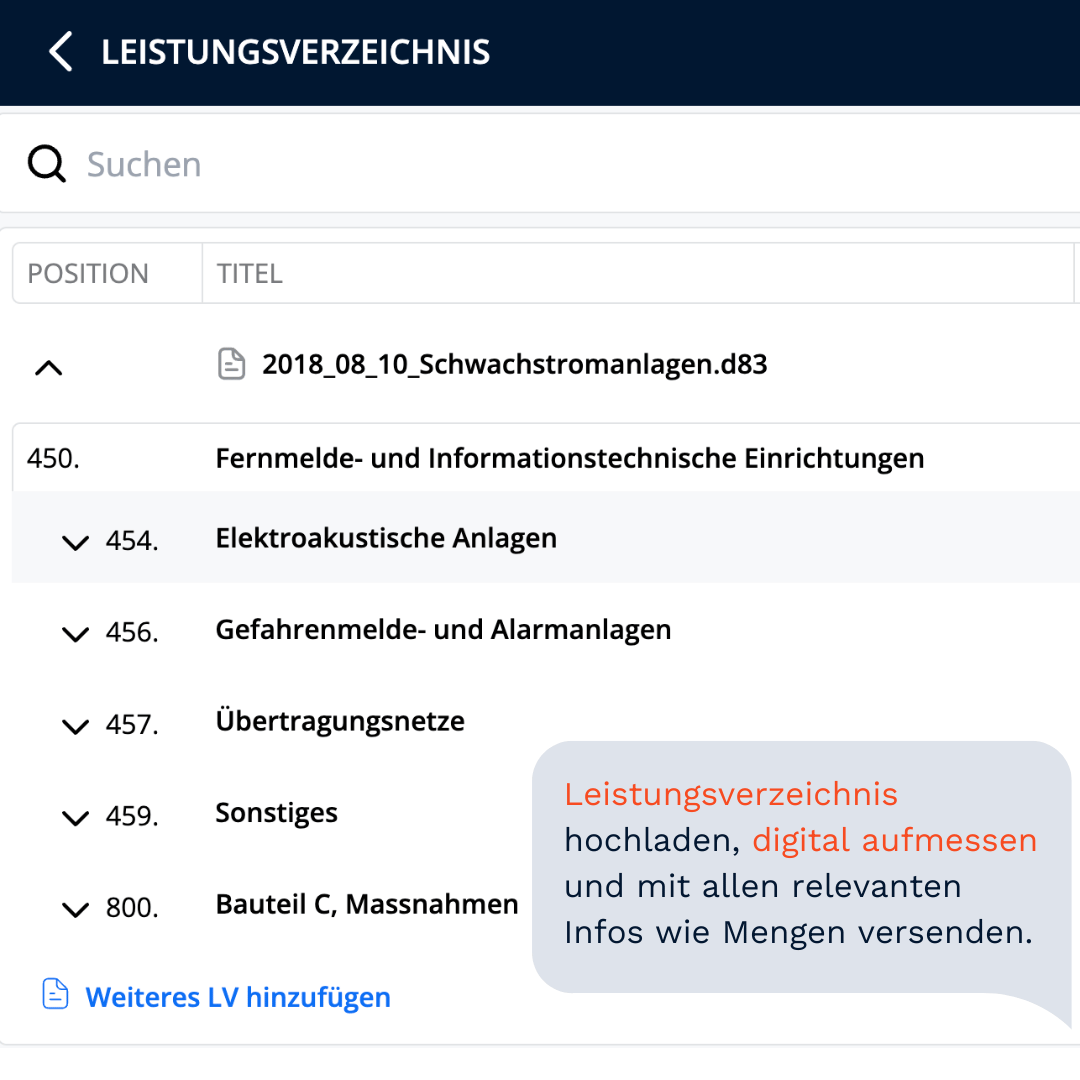 Leistungsverzeichnis Aufmass