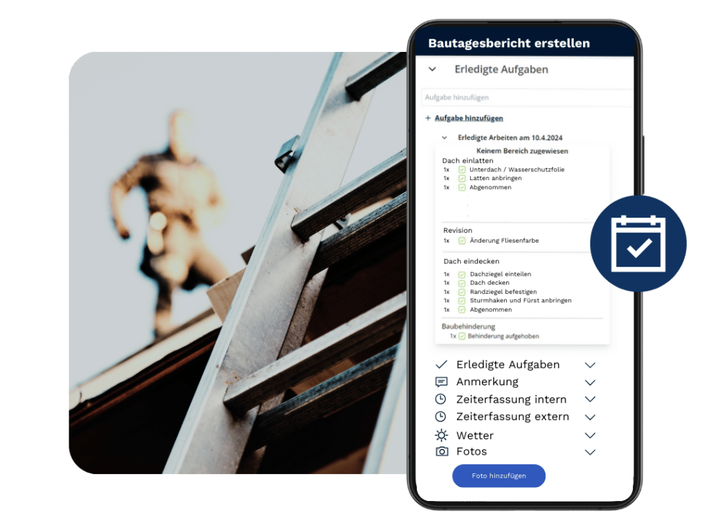 Bautagesbericht Smartphone Dachdecker