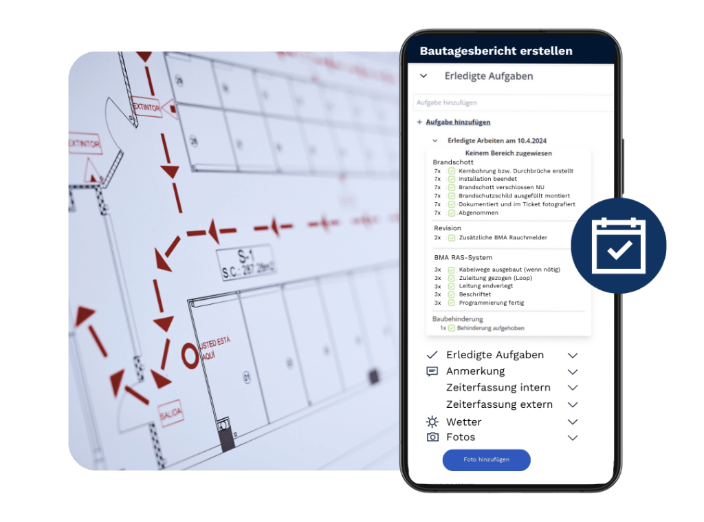 Bautagesbericht Smartphone Brandschutz