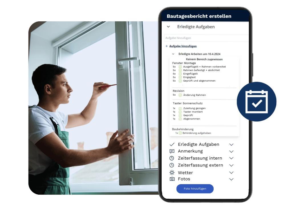 Bautagesbericht Smartphone Fensterbau