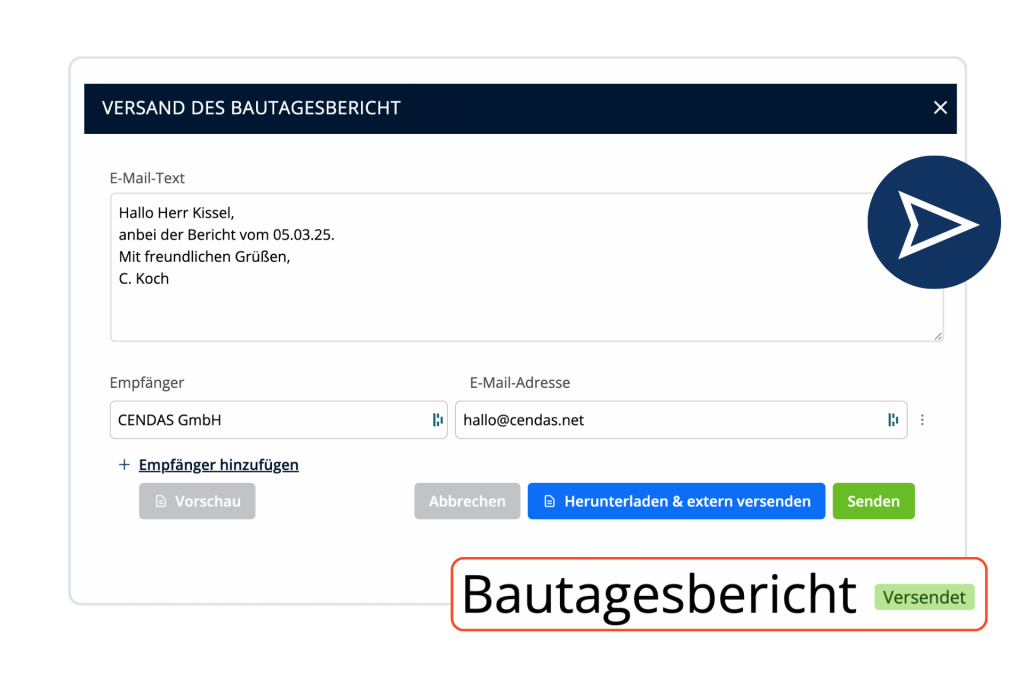 bautagesbericht exportieren und versenden