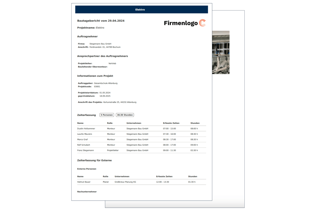 Bautagebuch Bautagesbericht generieren img