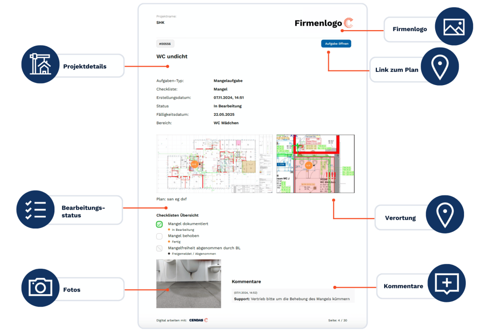 mängelmanagement software - mängelbericht