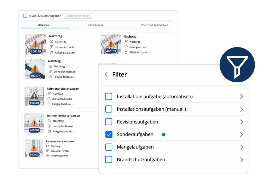 nach Sonderaufgaben Filtern